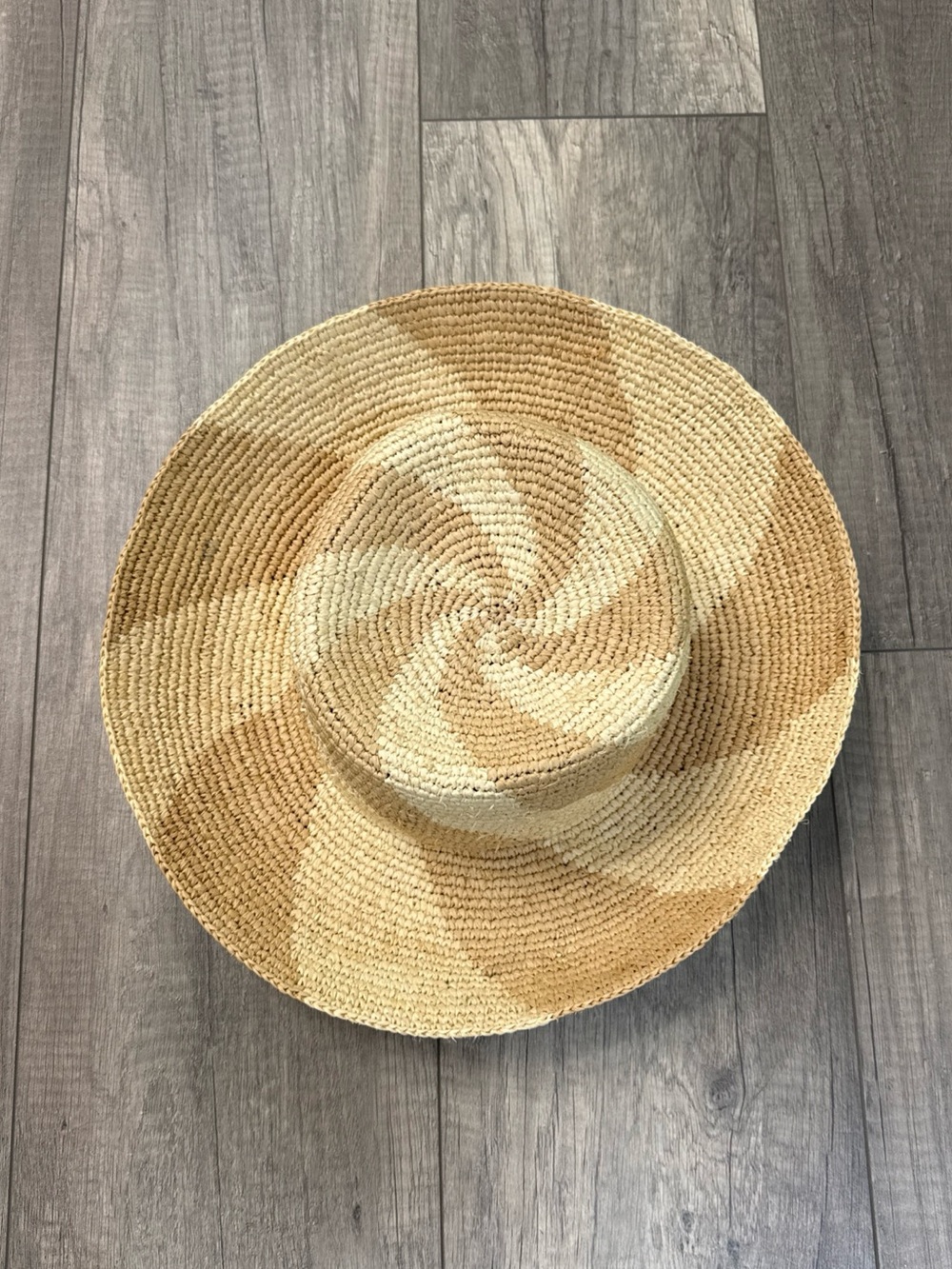 Augustine Spiral-Weave Straw Sun Hat in Tan and Cream